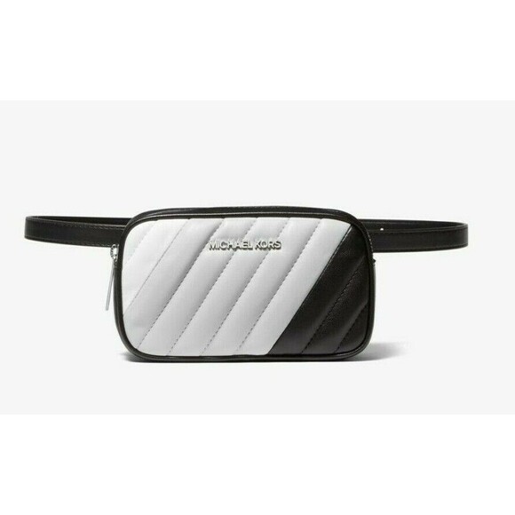 New Michael Kors Rose Belt Bag Quilted Optic White Black Grey - Picture 1 of 7